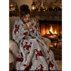 Christmas Santa Plush Sherpa Throw Blanket Oversized 60 x 70 Holidays